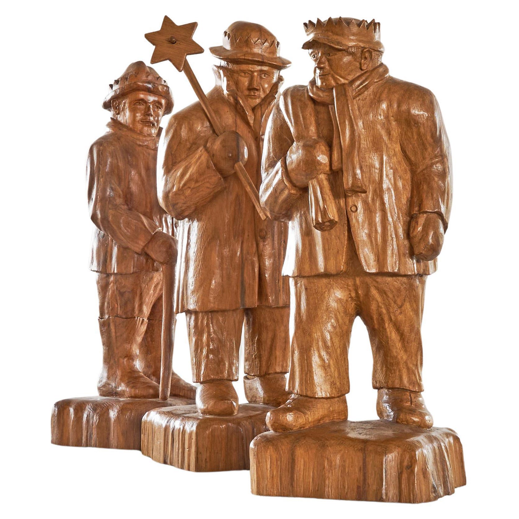 Felix Timmermans 'Les 3 Rois Mages' Sculptures d'Art Populaire Flamand en Wood Carved 1970 en vente
