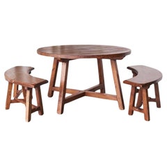 Used Scandinavian Cabinetmaker Rustic Set of Table and Benches in Solid Pine 1940s
