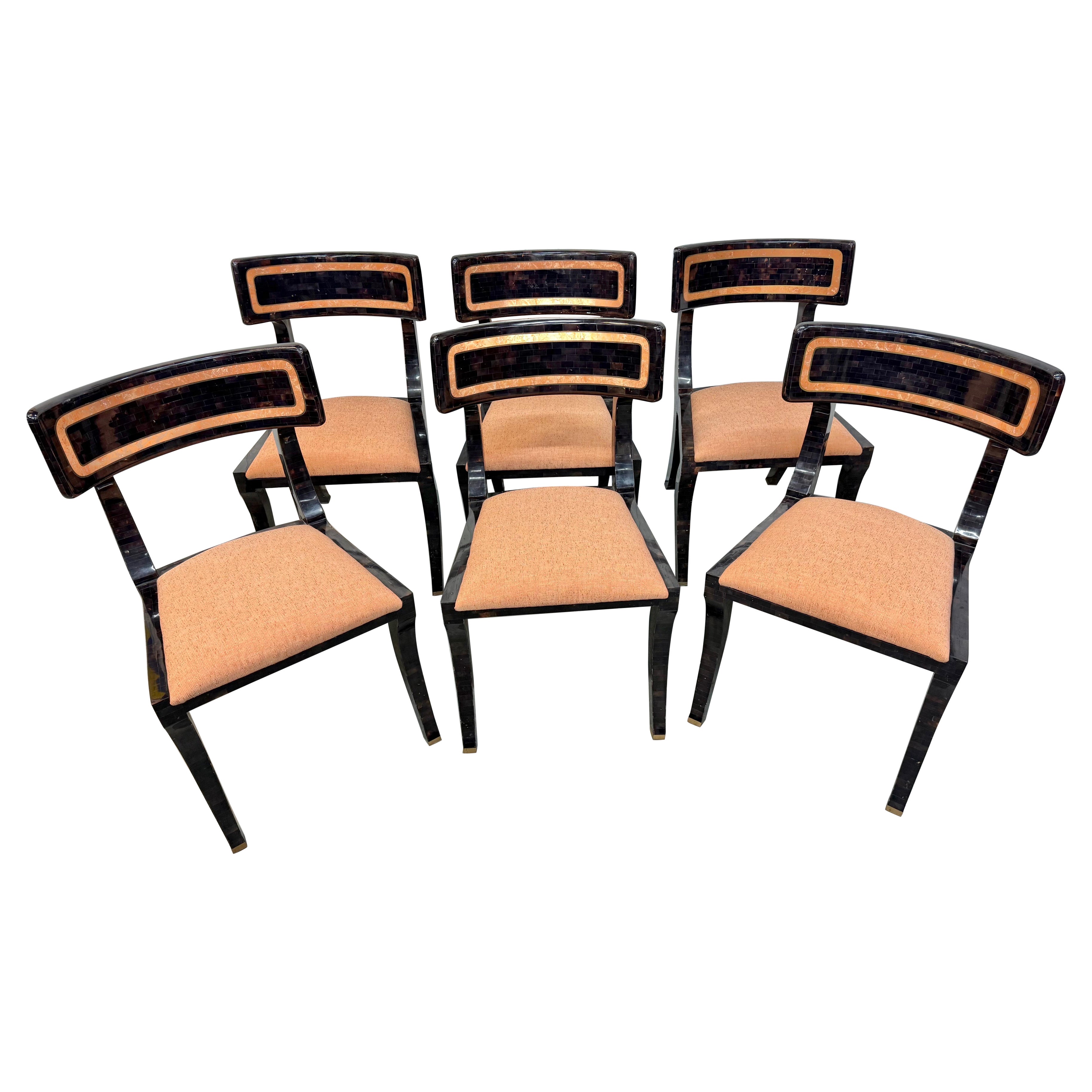 Vintage Horn Klismos Tessellated Dining Chairs - Set of 6