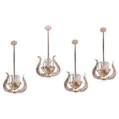 Set of 4 Art Decò Fountain Chandelier By Barovier e Toso, Murano Glass, 1940