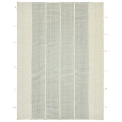 Rug & Kilim’s Contemporary Kilim, Textural White and Slate Blue Stripes