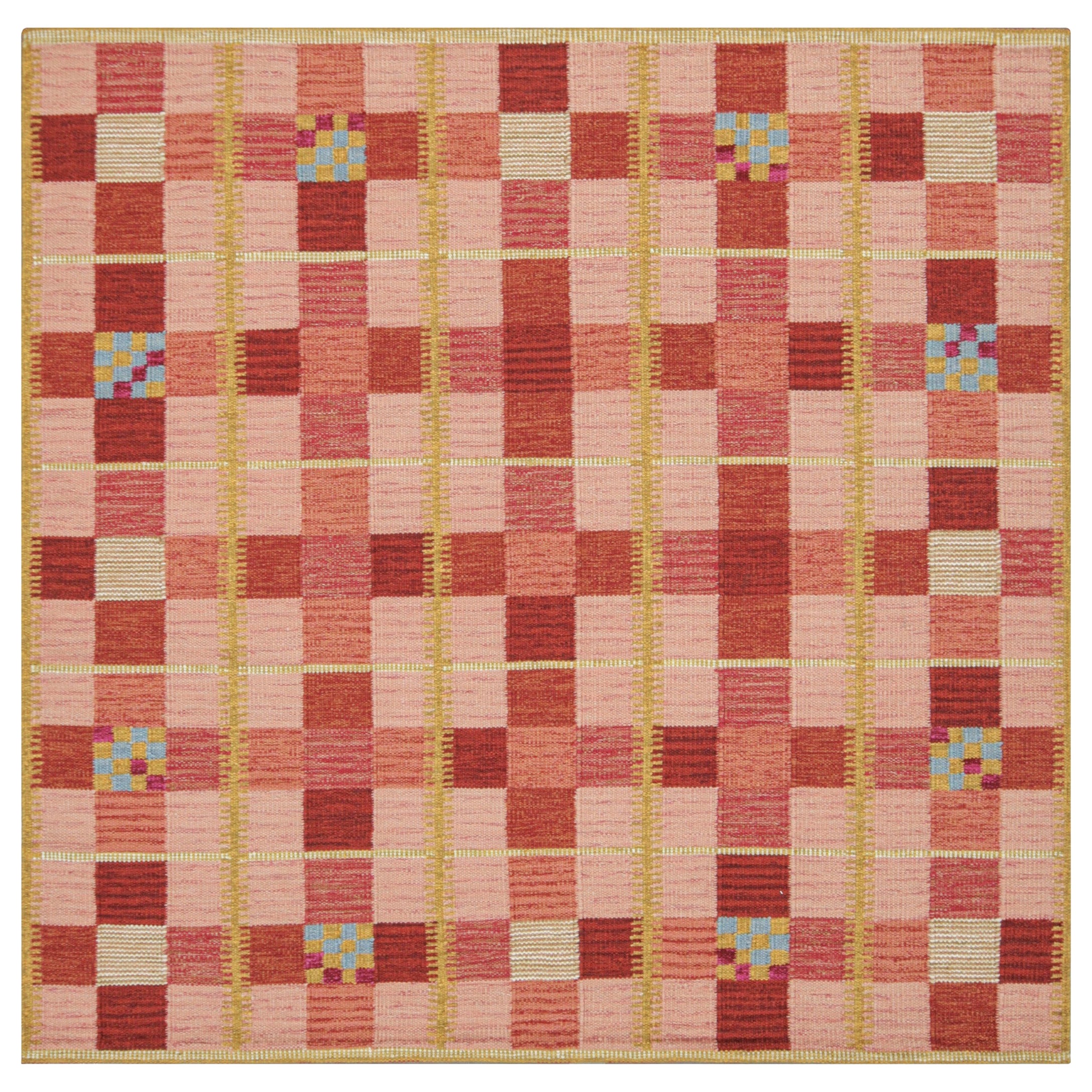 Rug & Kilim’s Scandinavian Style Square Rug with Red and Pink Geometric Patterns