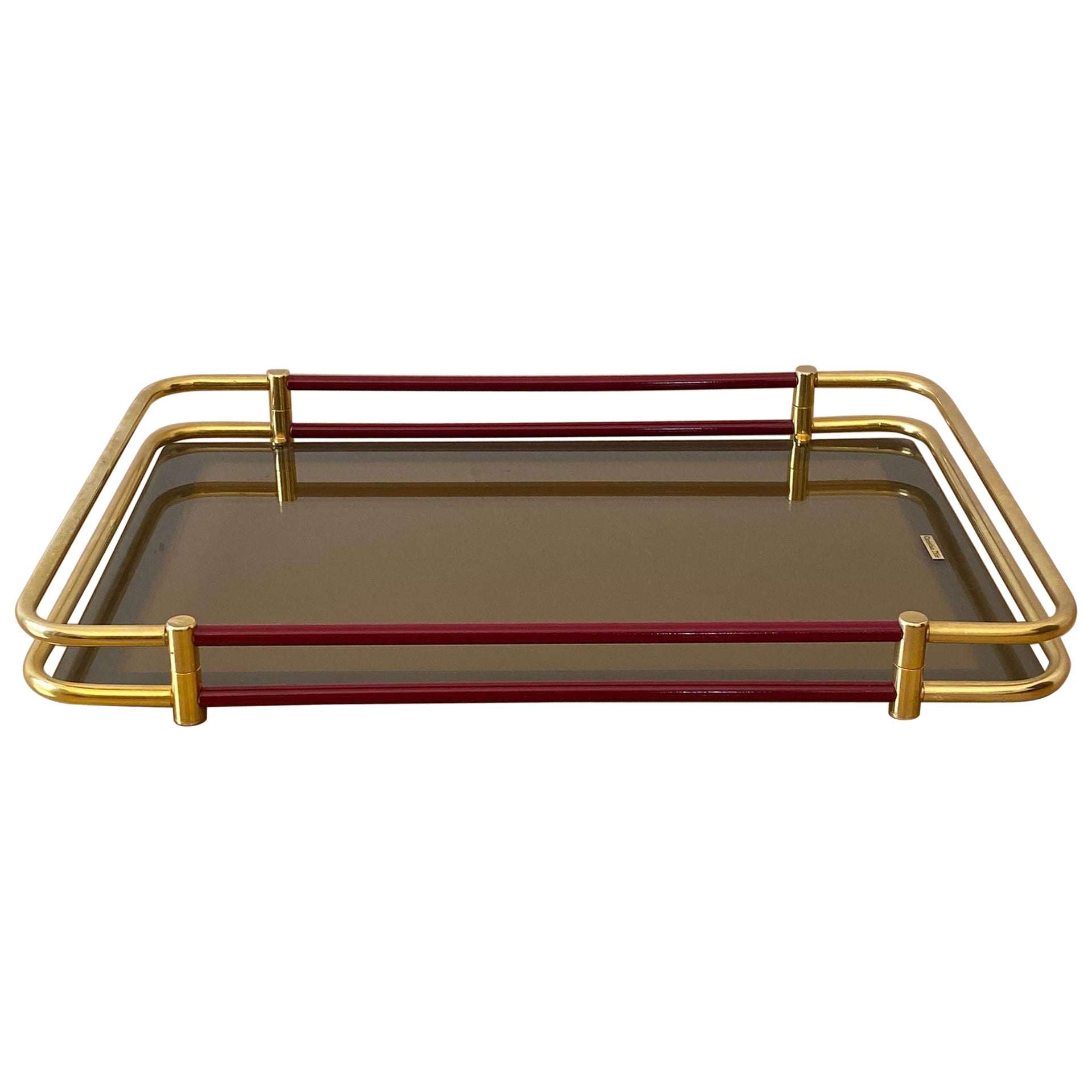 Christian Dior Serviertablett-Tisch aus Messing und Goldglas, Hollywood Regency, 1970er Jahre im Angebot