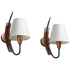 KAMA, Wall Lights, Copper, Metal, Teak, Fabric, Norway, 1950s
