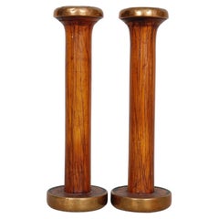 Antique Yarn Spool Candlestick Holders, a Pair