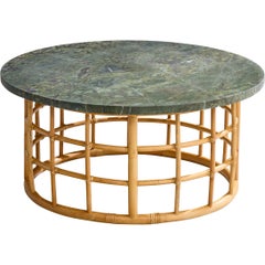 Diseñador americano, Mesa de centro, Bambú, Ratán, Mármol, EE.UU., Años 50