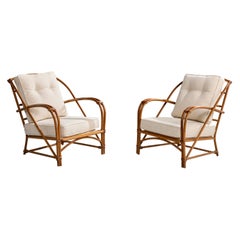 Heywood Wakefield, Lounge Chairs, Bamboo, Rattan, Fabric, USA, 1950s