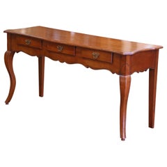Antique Early 20th Century French Louis XV Carved Walnut Three-Drawer Console Table