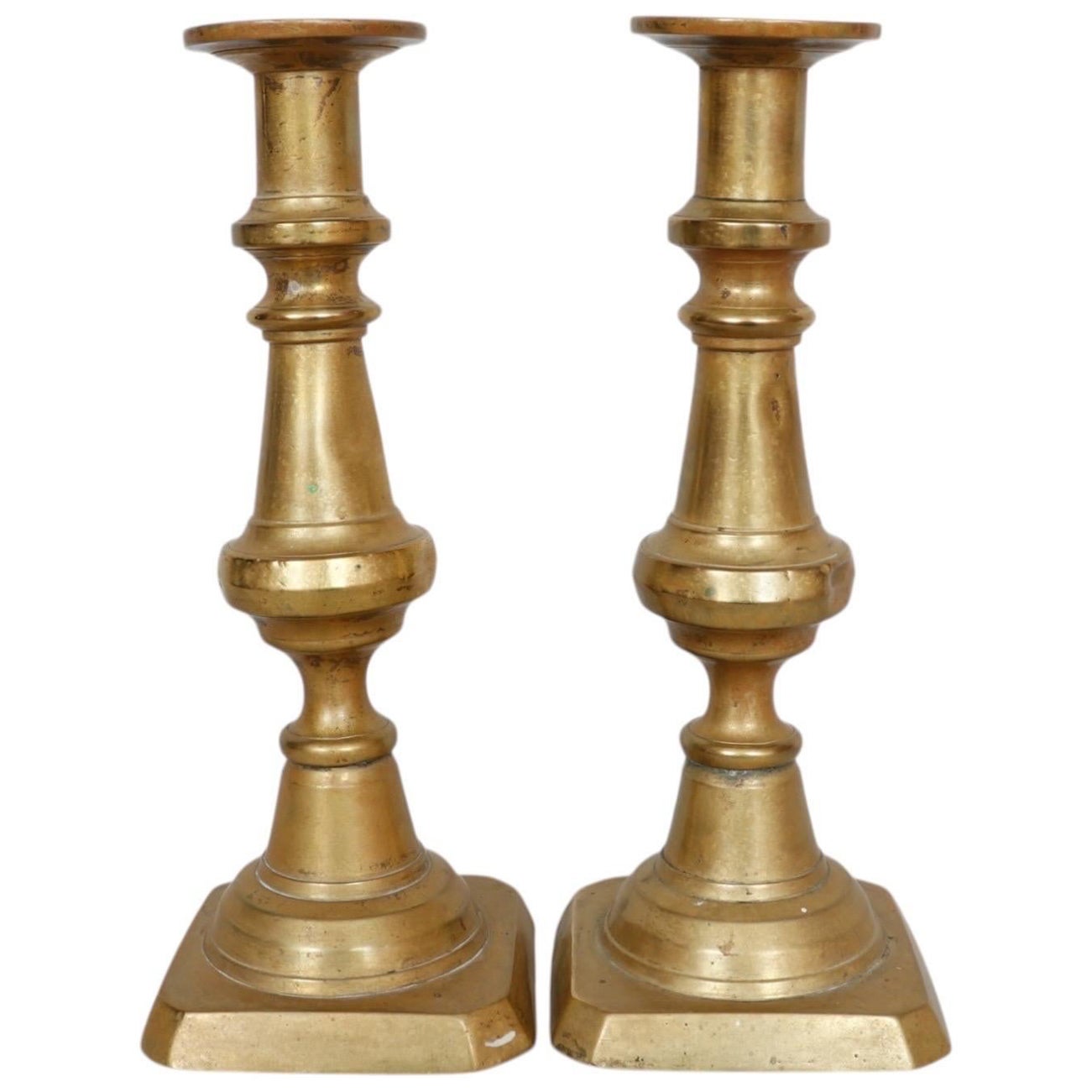 Antique Brass Candlestick Holders, a Pair