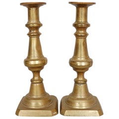 Antique Brass Candlestick Holders, a Pair