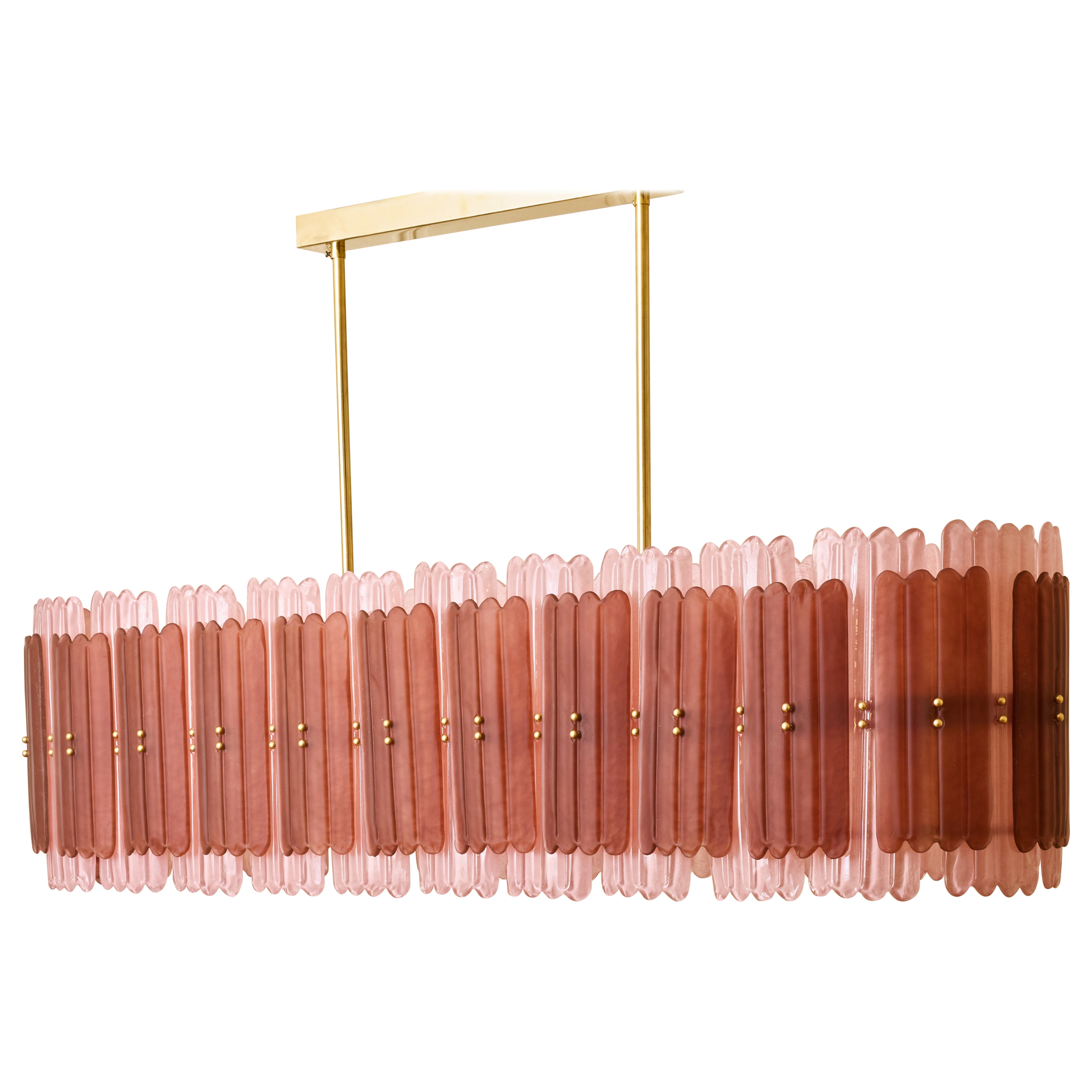 Spectacular chandelier in pink tinted Murano glass by Studio Glustin For Sale