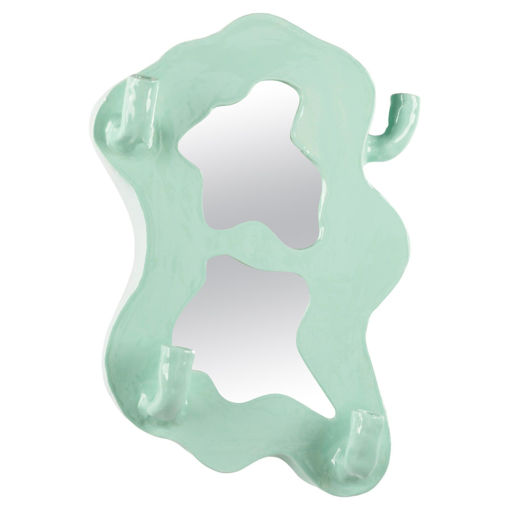 Clouds Series - Handcrafted Sage Green Glazed Ceramic Illuminated Wall Mirror