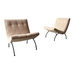 Milo Baughman Scoop Chairs in Schumacher Velvet, a Pair