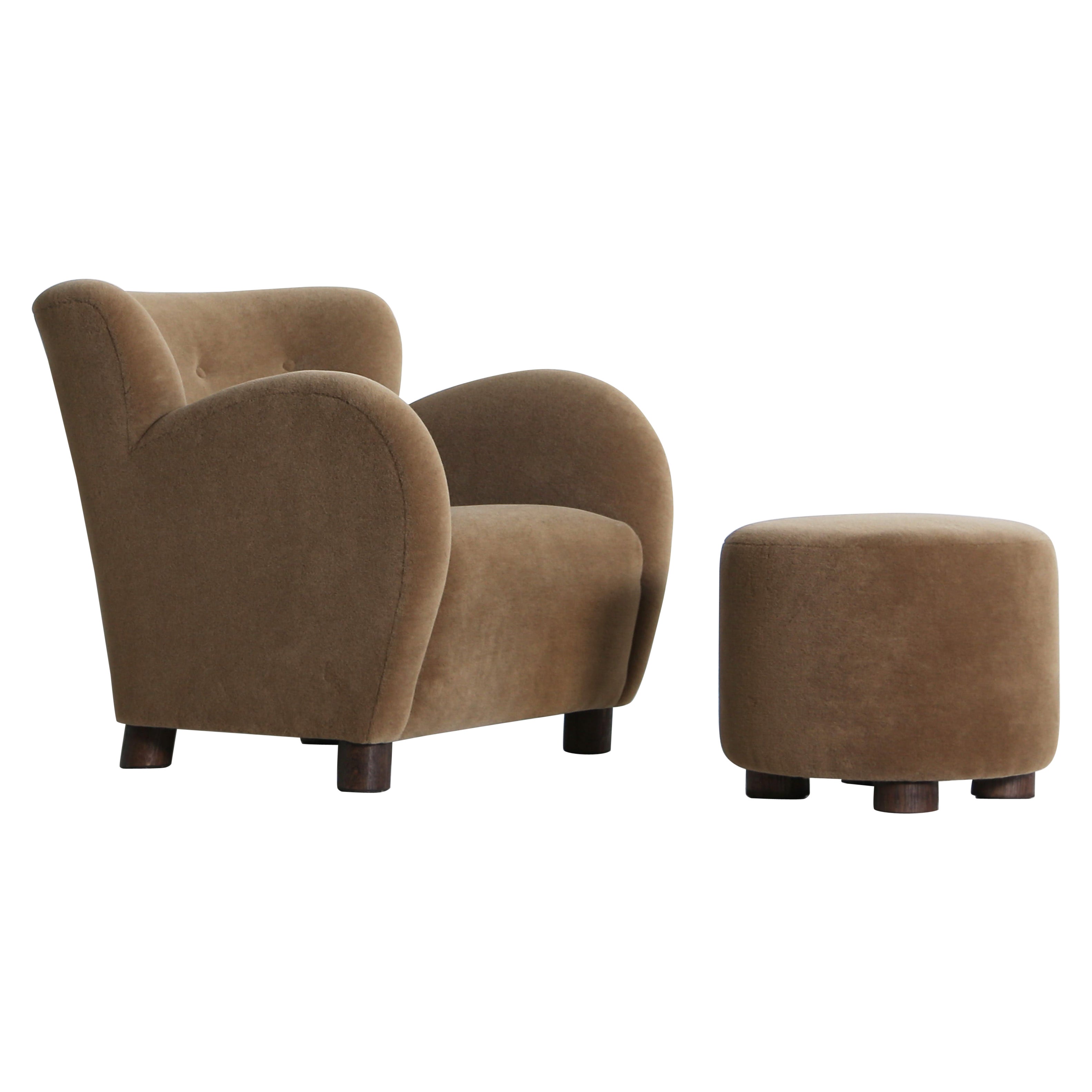 Lounge Chair and Ottoman, Upholstered in Pure Alpaca