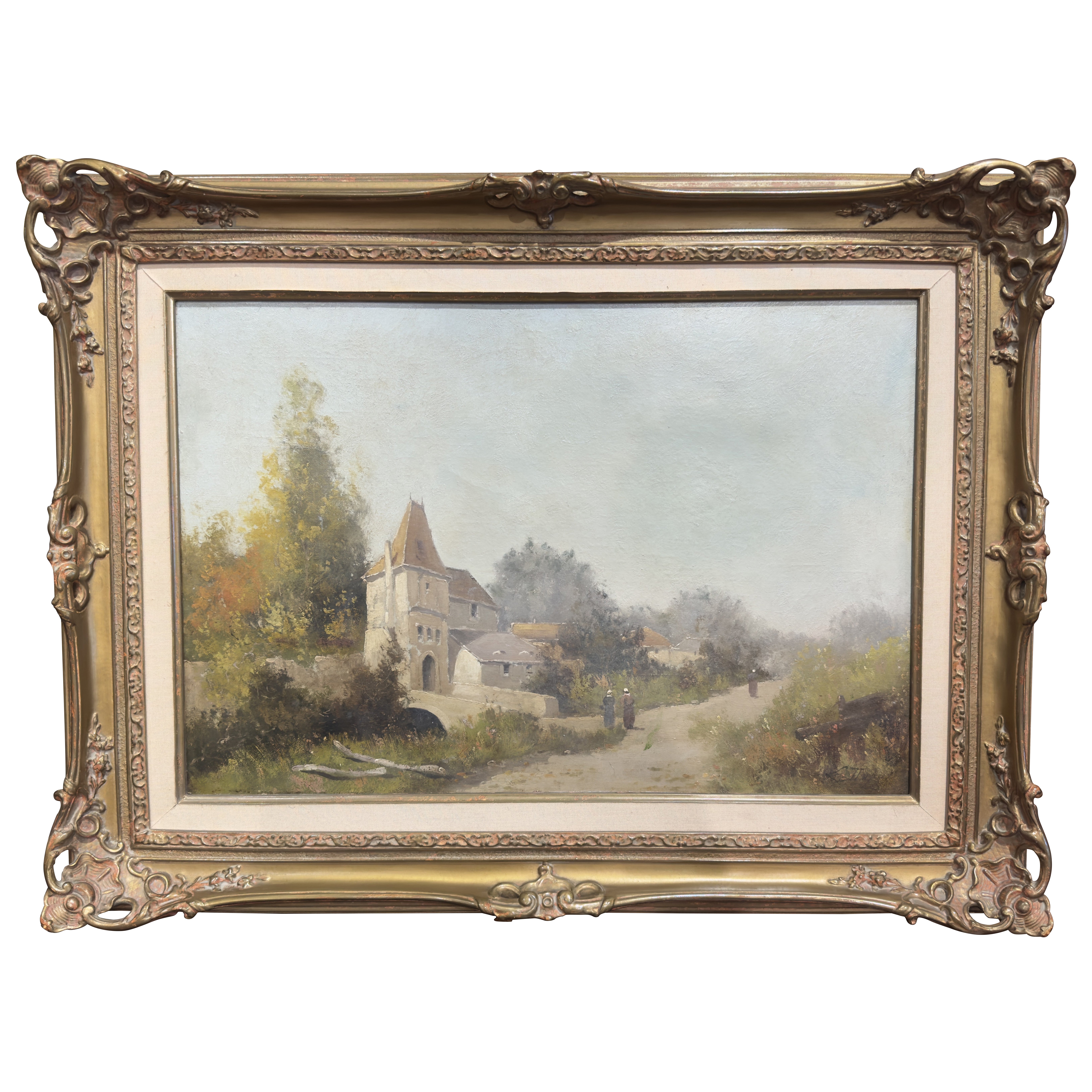 Pittura ad olio con cornice del XIX secolo firmata L. Dupuy per E. Galien-Laloue