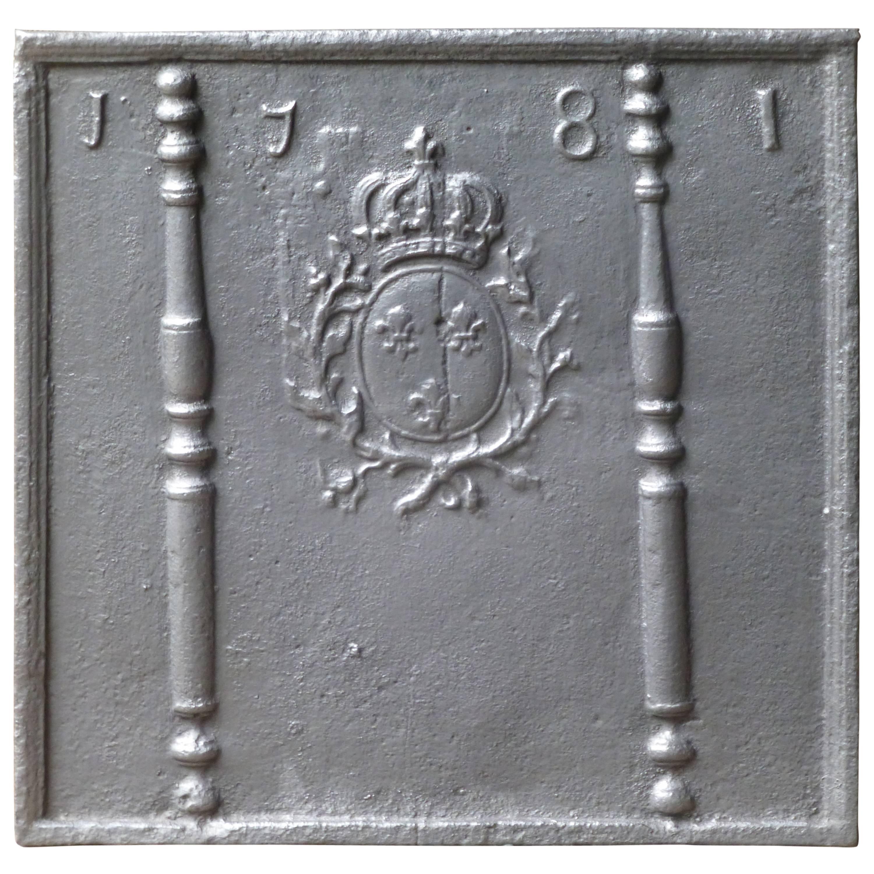 18th Century French Fireback, Pillars with Arms of France