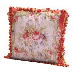 Pillow with Trim and Tassels Made with 19th Century Aubusson Tapestry