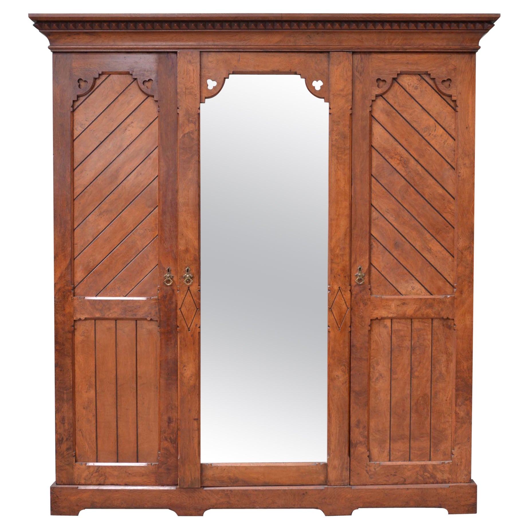 Gothic antique brown oak wardrobe by Marsh, Jones & Cribb For Sale