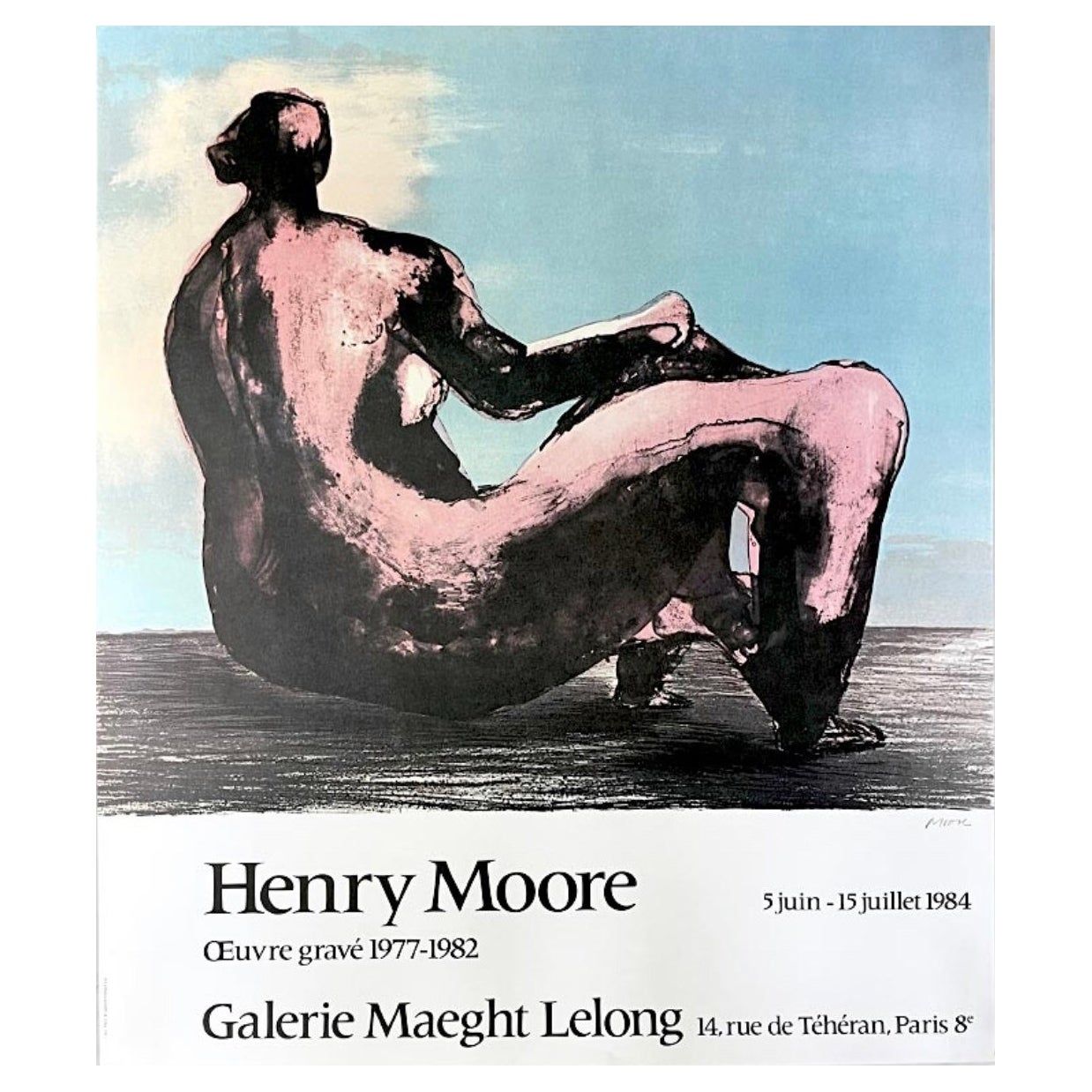Vintage Original Henry Moore Exhibition Poster Reclining Woman Gallery Maeght