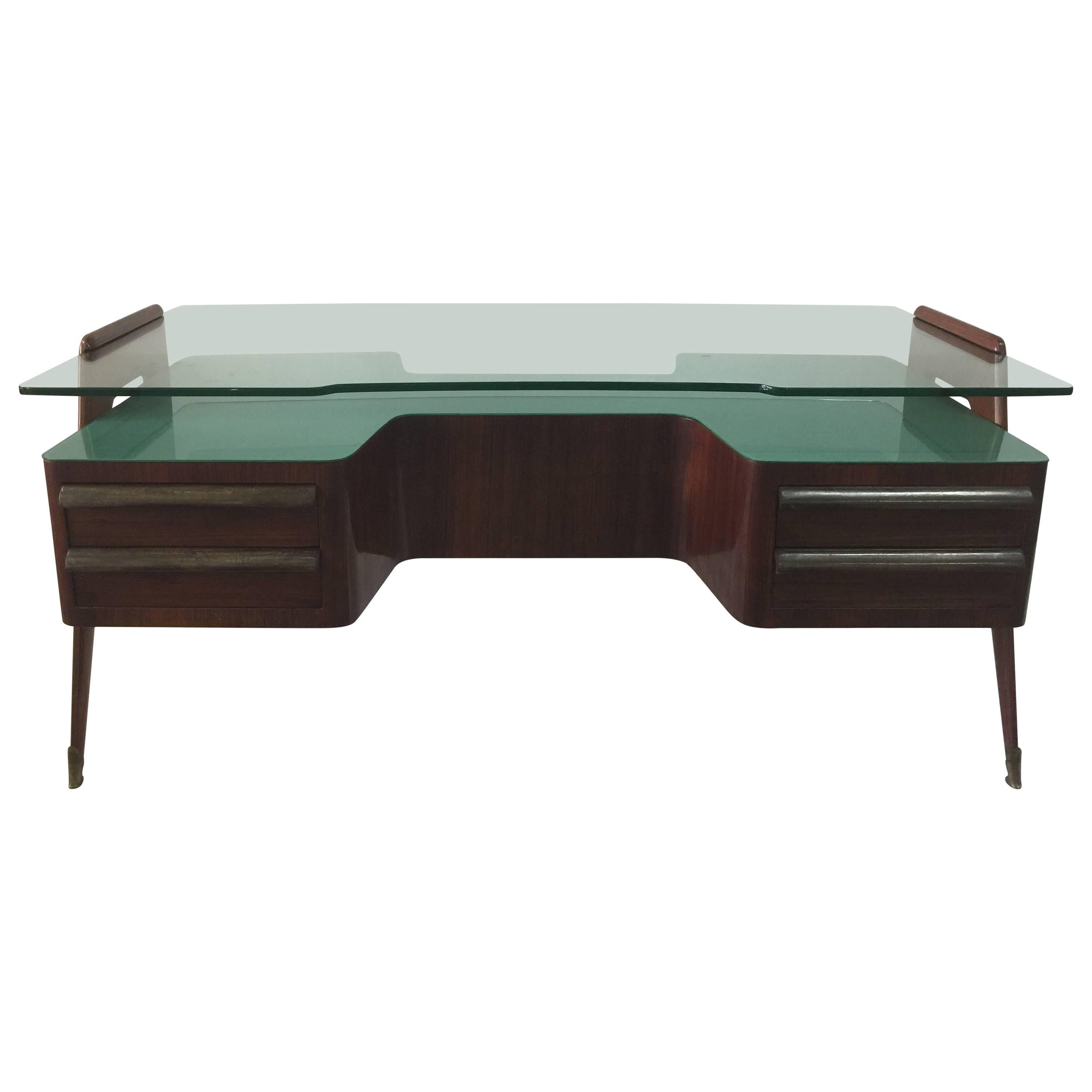 Executive Large Desk by Vittorio Dassi with Floating Glass Top