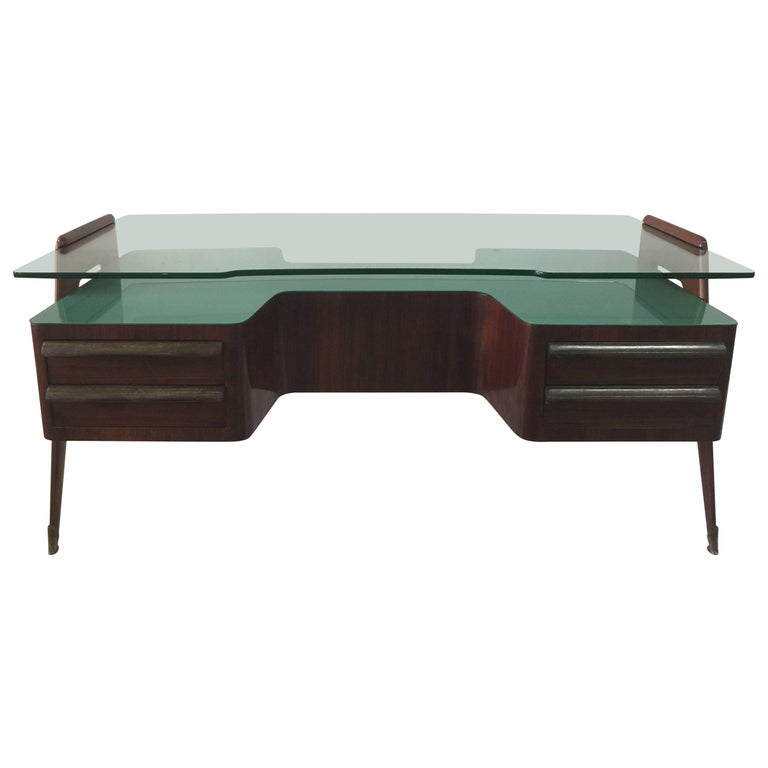 Executive Large Desk By Vittorio Dassi, Large Glass Desk Topper