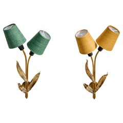 Schwedischer Designer, Wandleuchten, Messing, Metall, Stoff, Schweden, 1950er Jahre