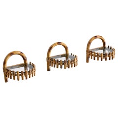 Italian Designer, Small Wall Shelves, Bamboo, Rattan, Glass, Italy, 1960s