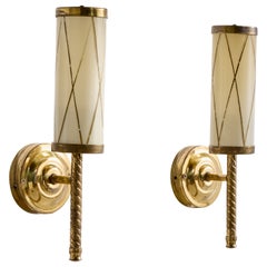 Austrian Designer, Wall Lights, Brass, Glass, Austria, 1950s