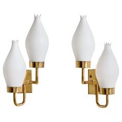 Malmö Metalvarufabrik, Wall Lights, Brass, Glass, Sweden, 1950s