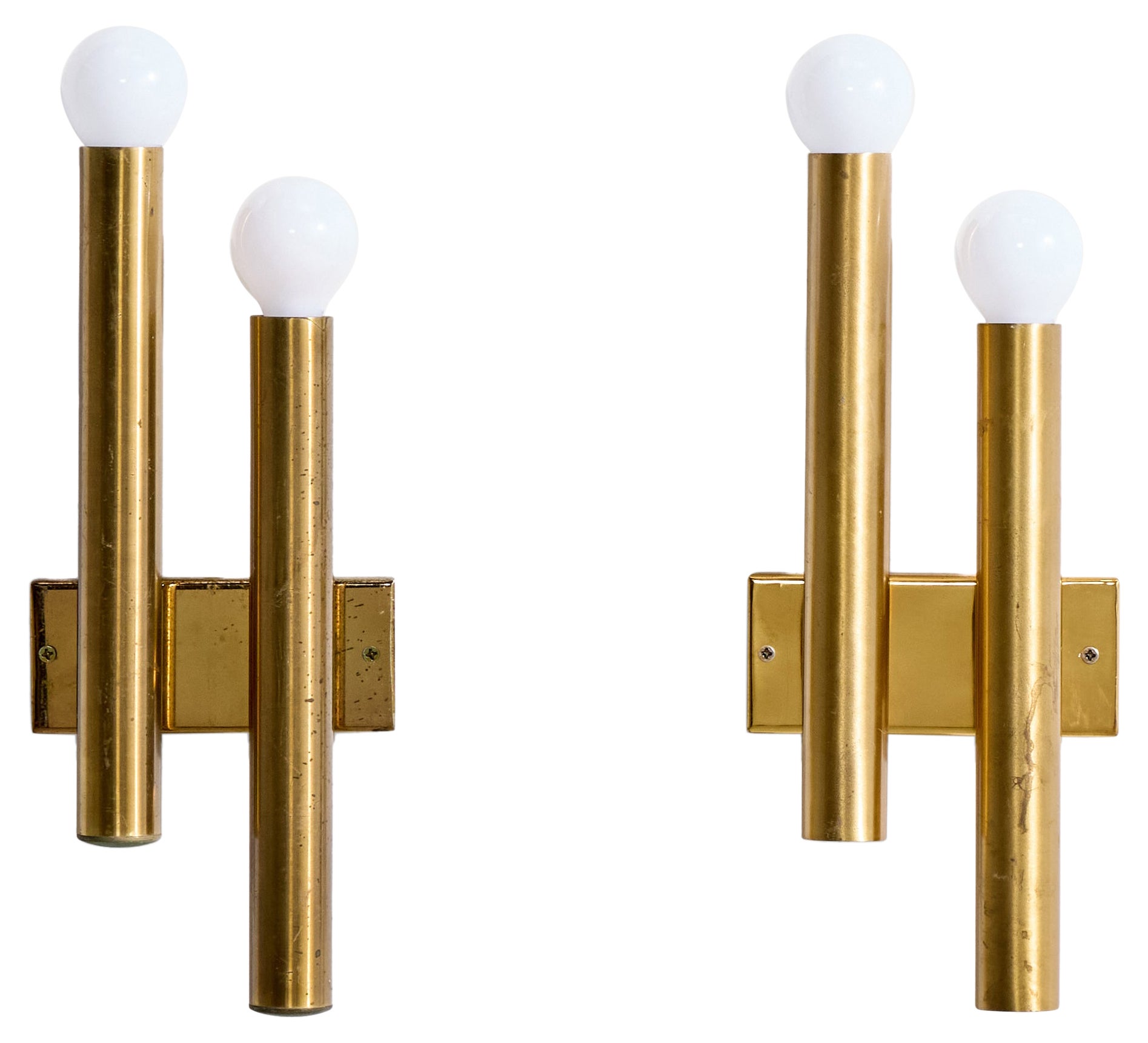 Candle, Wall Lights, Brass, Italy, 1960s