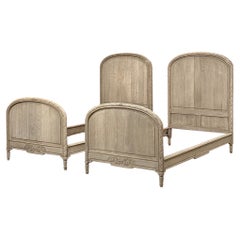 Pair French Louis XVI Twin Beds in Stripped Oak