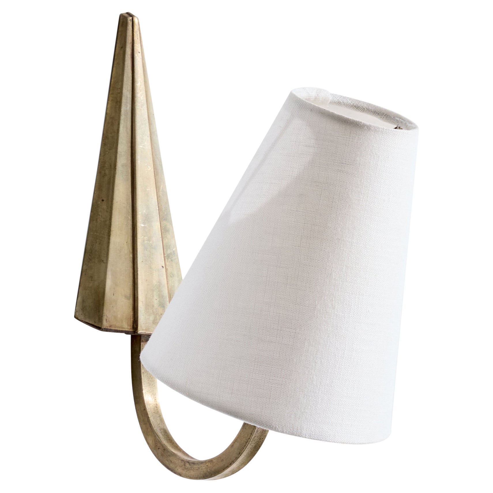 French Designer, Wall Light, Metal, Fabric, France, 1940s