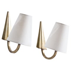 French Designer, Wall Lights, Metal, Fabric, France, 1940s