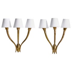 Guglielmo Ulrich Attribution, Wall Lights, Brass, Fabric, Italy, 1940s