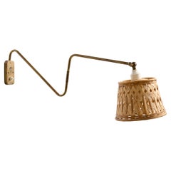Danish Designer, Wall Light, Brass, Rattan, Denmark, 1940s