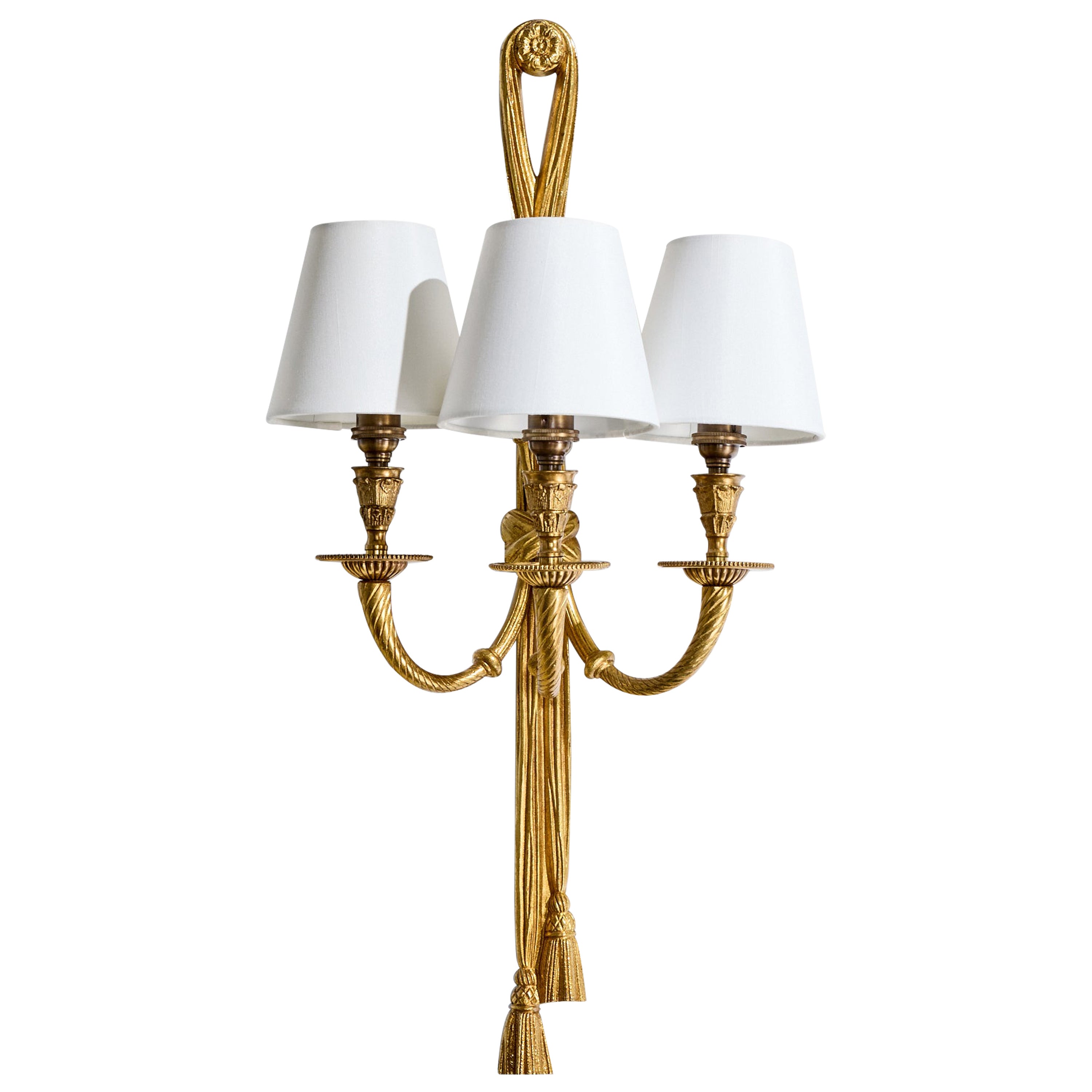 French Designer, Wall Light, Brass, Fabric, France, 1950s