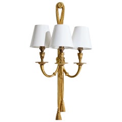 French Designer, Wall Light, Brass, Fabric, France, 1950s