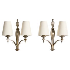 French Designer, Wall Lights, Metal, Fabric, France, 1940s