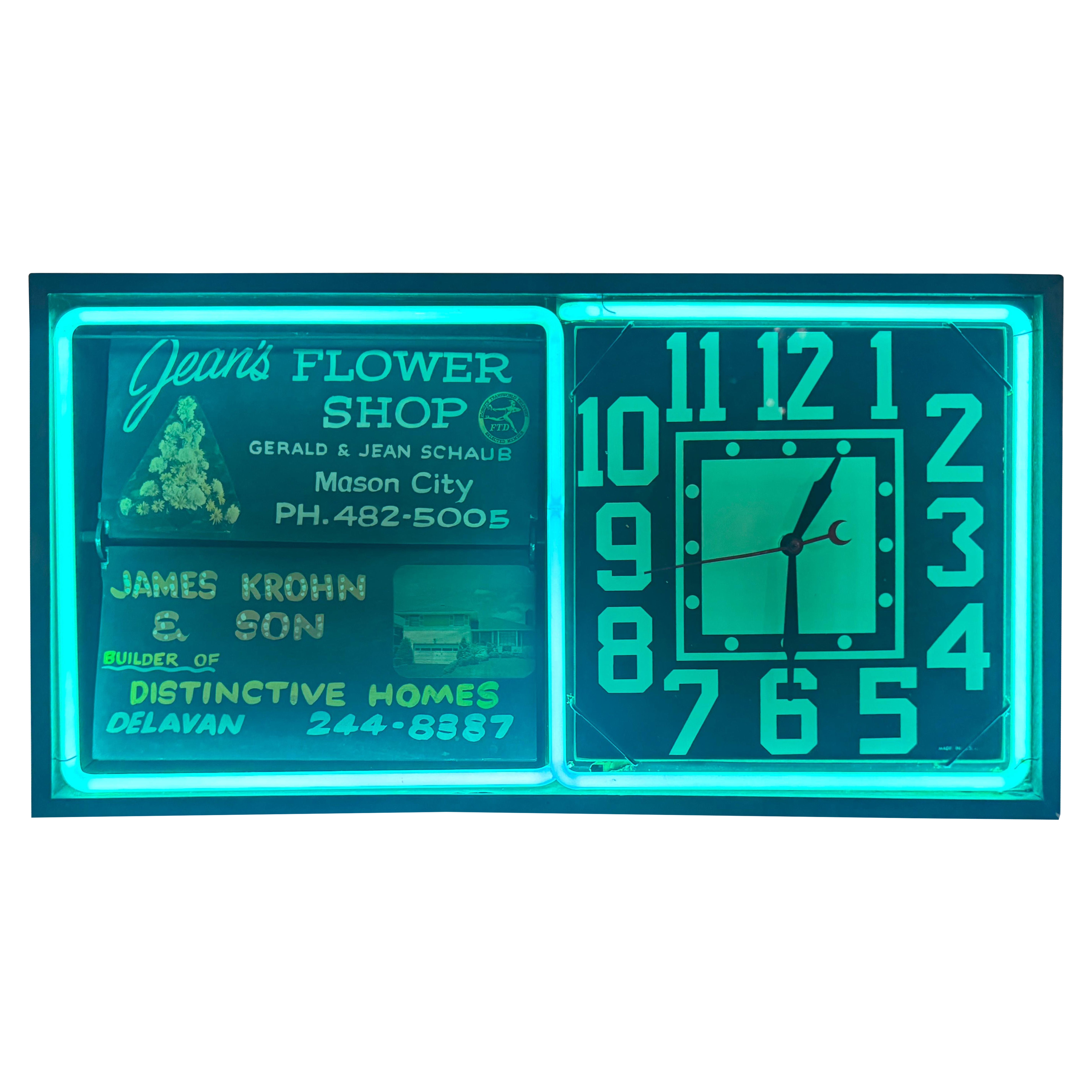 Reloj Publicitario Mid Century / Art dECO bLUE NEON Flip en venta