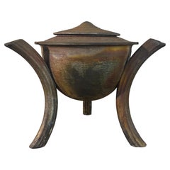 American Studio Ceramic Raku Pottery, Lidded Vessel
