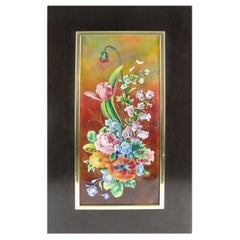 Rare Camille Faure Limoges Enamel Floral Artwork Plaque Frame, circa 1940