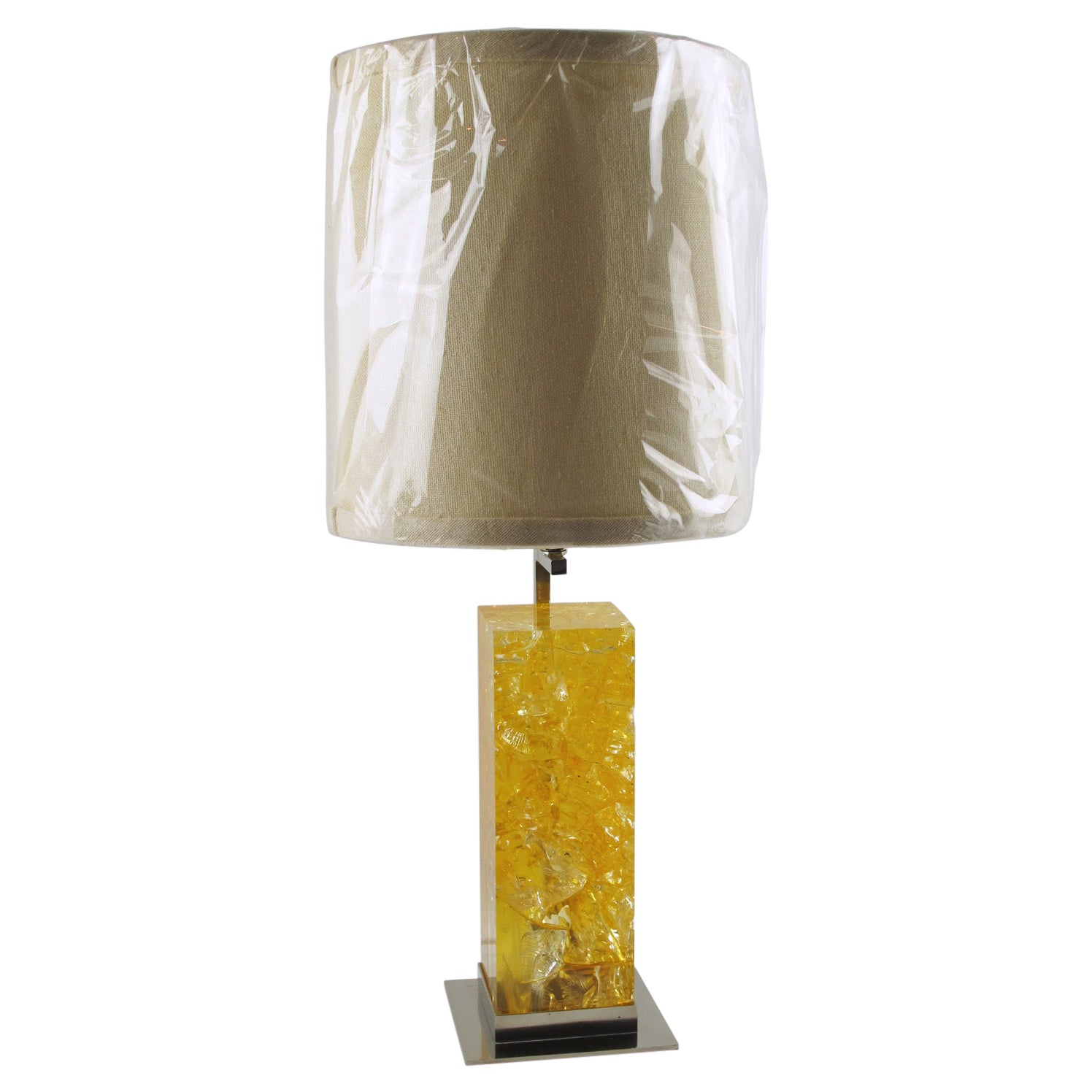 Marie-Claude de Fouquieres Yellow Fractal Resin and Chrome Table Lamp circa 1970