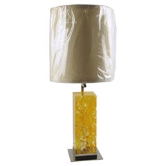 Marie-Claude de Fouquieres Yellow Fractal Resin and Chrome Table Lamp circa 1970