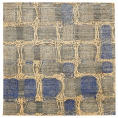 Indien Modern Area Rugs - Wolle Blau Braun Elfenbein Design - 94067