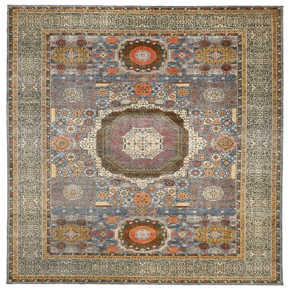 Indien Mamluken Teppiche - Wolle Blau Elfenbein Rot Gelb Design - 94089