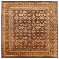 India Khotan Area Rugs - Wool Brown Ivory Design - 94082