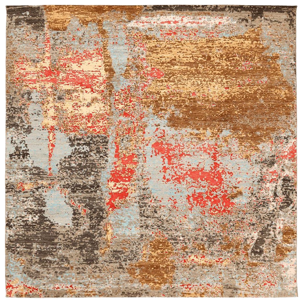 India Modern Area Rugs - Wool Blue Brown Ivory Red Yellow - 94093