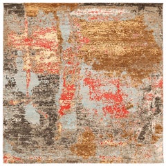 Indien Modern Area Rugs - Wolle Blau Braun Elfenbein Rot Gelb - 94093