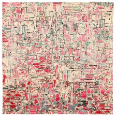 India Modern Area Rugs - Wool Ivory Pink Design - 94087