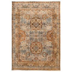 Tapis Mashad en laine bleu ivoire orange, 94096